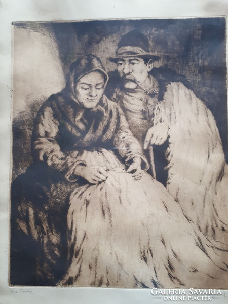 József Csillag: two widows - etching