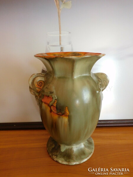 Art deco kerámia váza rózsafej füllel 22 cm - Komlós jellegű