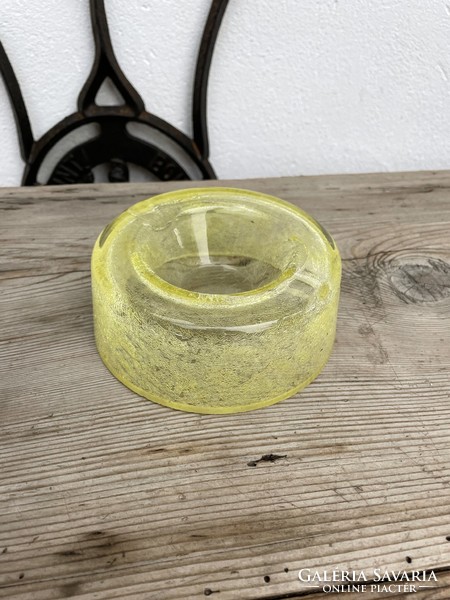 Ashtray yellow lemon yellow cracked veil glass veil karcagi berekbürdő glass ashtray ash
