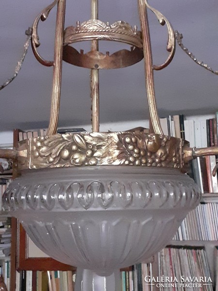Antique copper, empire-style, three-pronged 3-centred chandelier. Price drop!