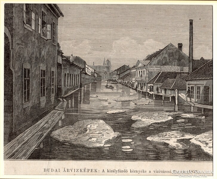 Buda flood pictures: the area around the royal baths on the main road in Viziváros (1838)