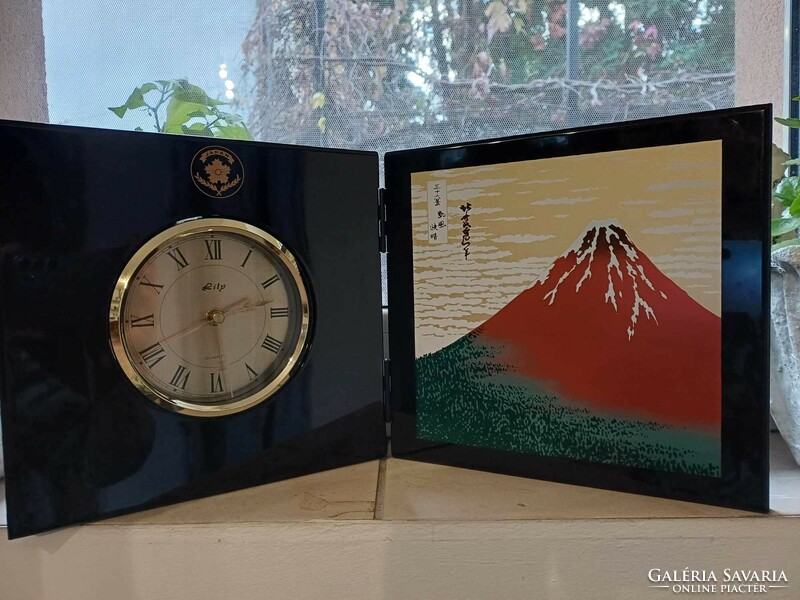 Japanese lily folding large clock with fuji image