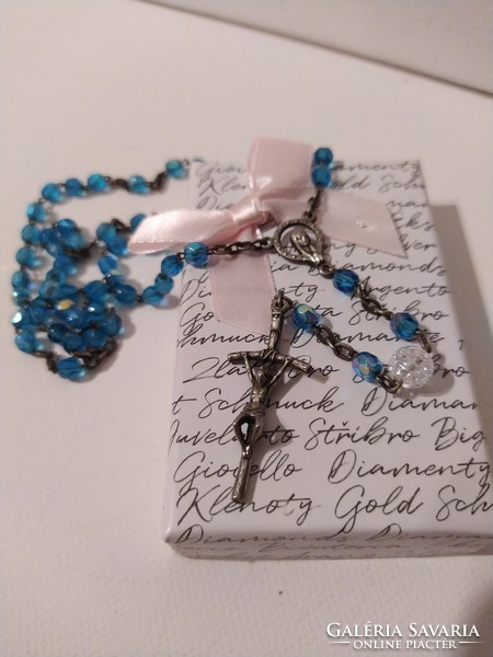 Vintage rosary with sparkling blue crystal stones