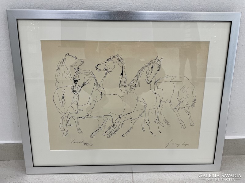 Lajos Szalay horses graphic lithograph animal picture