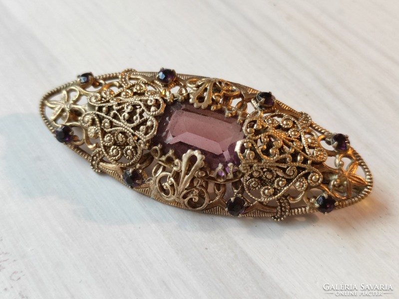 Antique pendant purple stone gold-colored brooch