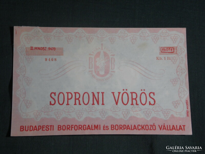 Bor címke, Budafok, pincészet, borgazdaság, Soproni vörös bor