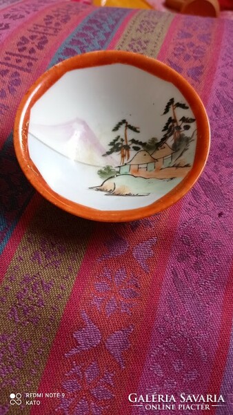 Tiny old Japanese plate, small antique bowl with painting and marking