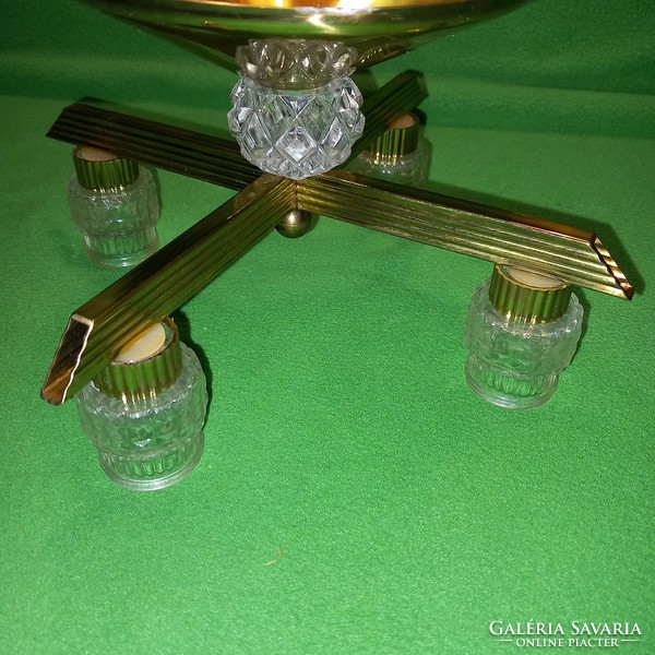 Beautiful 4-branch, brass-glass, table candle holder.