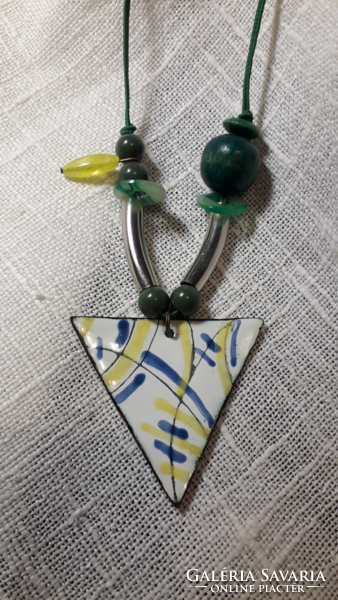 Large, geometric fire enamel pendant