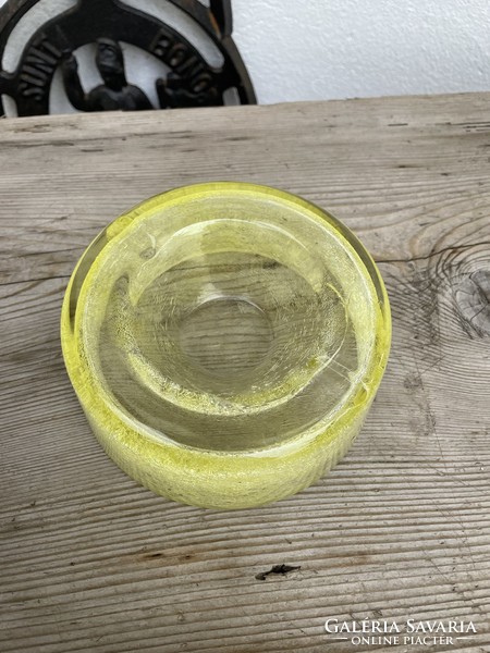 Ashtray yellow lemon yellow cracked veil glass veil karcagi berekbürdő glass ashtray ash