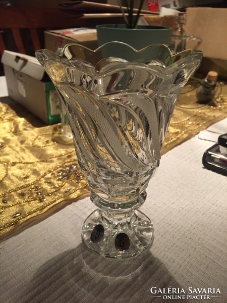 Gyönyörűen metszett GODA, jelzett kristályüveg kínáló, váza - crystal glass bowl or vase (26)