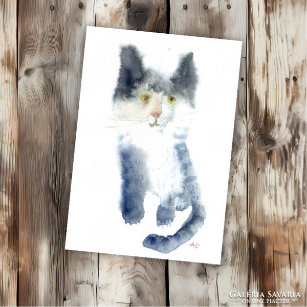 Little kitten - original watercolor painting on paper (contemporary painter/graphic artist Ágnes laczó) children's room