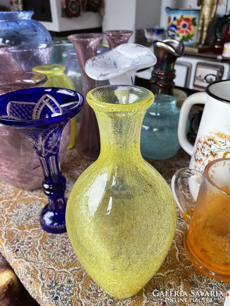 Retro lemon yellow vase cracked beautiful veil glass veil Carcagi berek bath glass