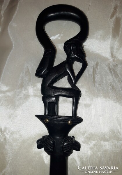 Old carved African ebony walking stick - 91 cm