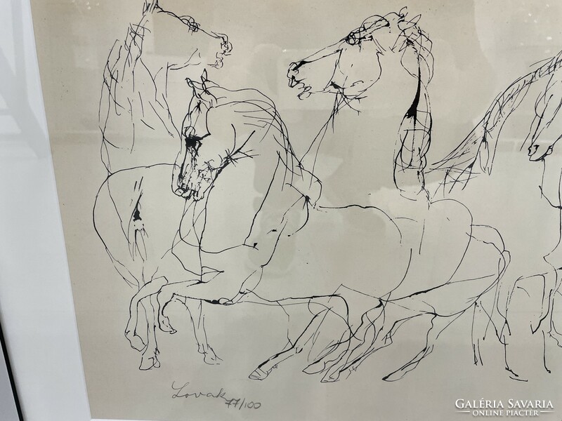 Szalay Lajos Lovak grafika litográfia állatos kép