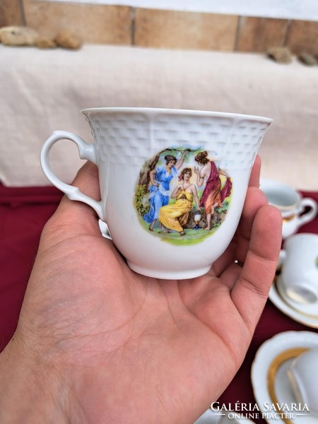 Gyönyörű Thun Czechoslovakia jelenetes teáskészlet porcelán tea csésze