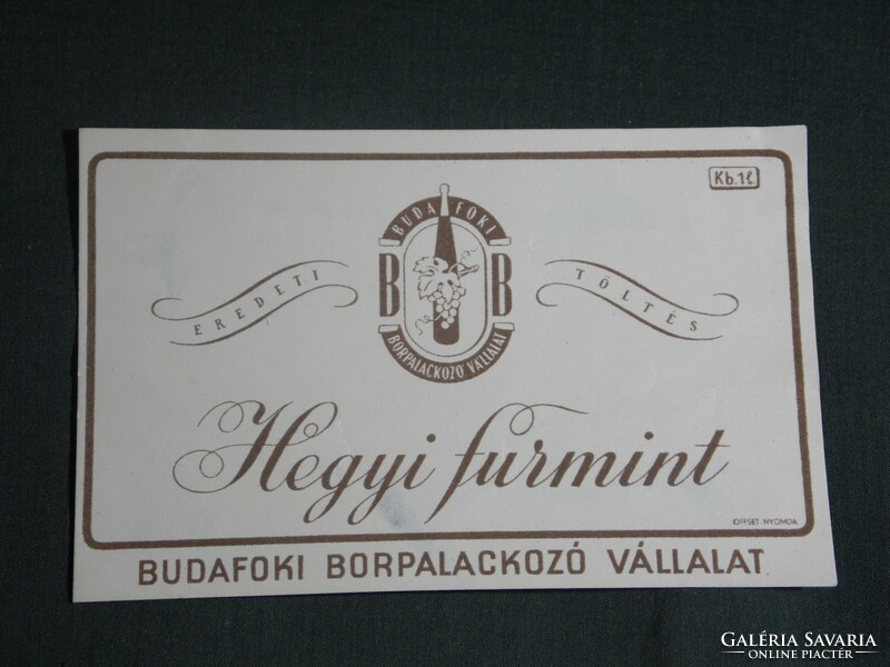 Wine label, Budafok, winery, wine farm, mountain Furmint wine