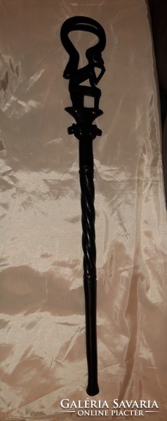 Old carved African ebony walking stick - 91 cm