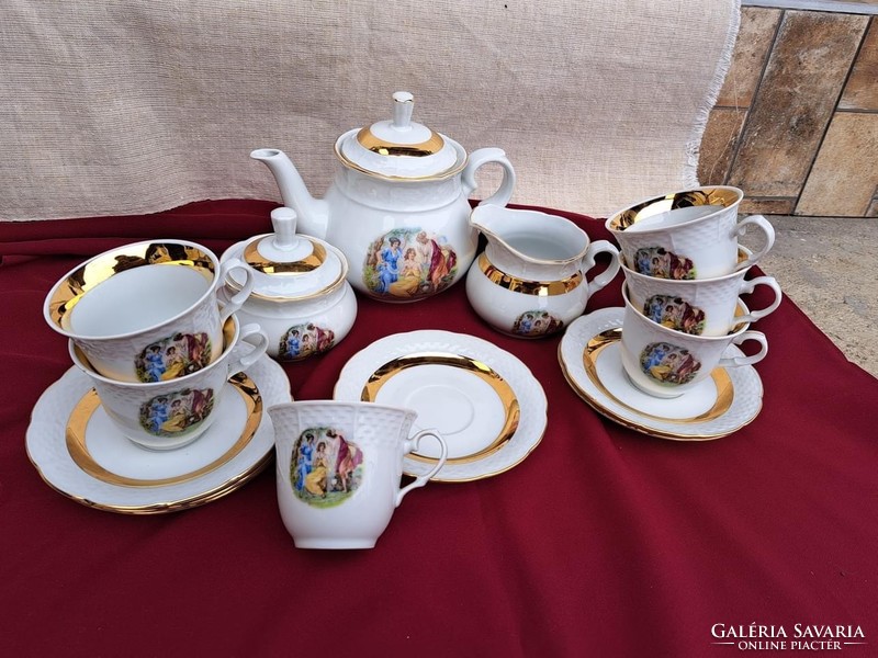 Gyönyörű Thun Czechoslovakia jelenetes teáskészlet porcelán tea csésze