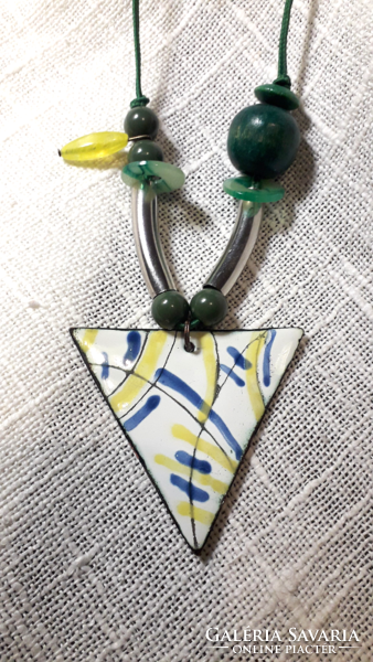 Large, geometric fire enamel pendant