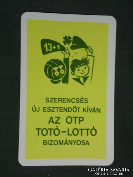 Kártyanaptár, Totó Lottó szerencsejáték, grafikai rajzos, reklám figura, 1978 ,   (2)