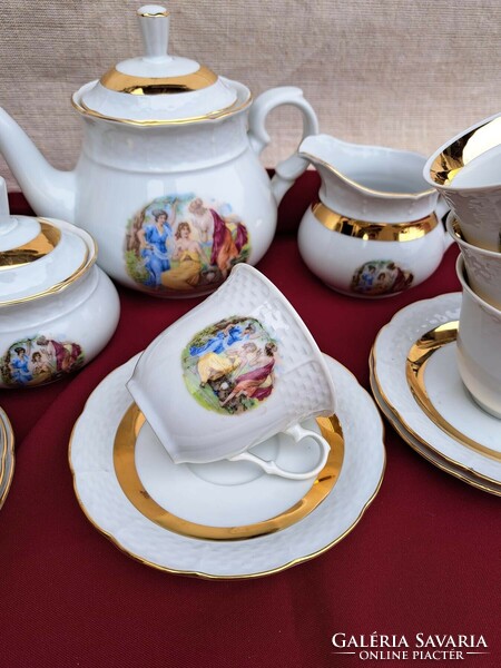 Gyönyörű Thun Czechoslovakia jelenetes teáskészlet porcelán tea csésze