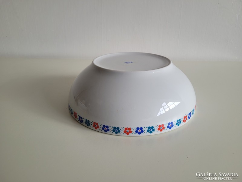 Retro lowland porcelain 25 cm large garnish serving bowl with blue red flower pattern
