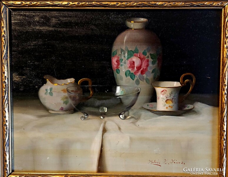 Molnár Z. János: Csendélet porcelán vázával, csészével