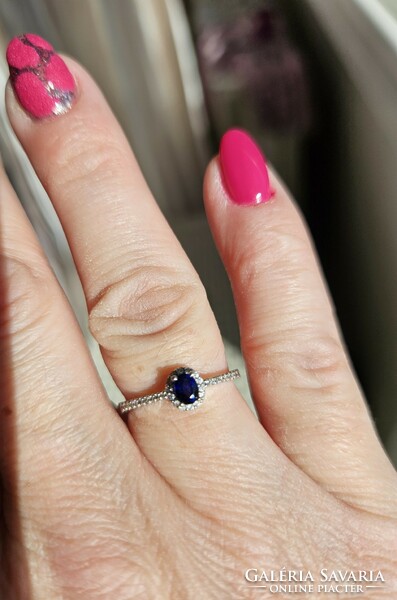 Sapphire-diamond 14k white gold ring