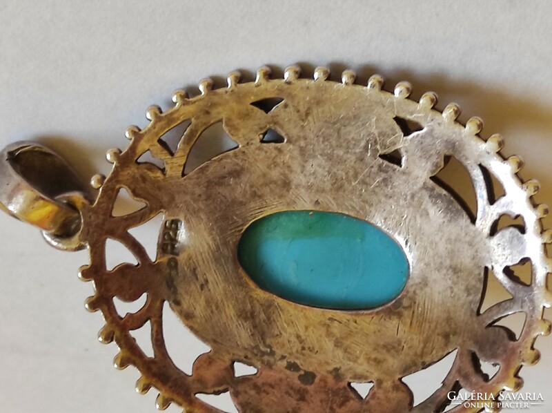 Antique marcasite stone pendant with turquoise
