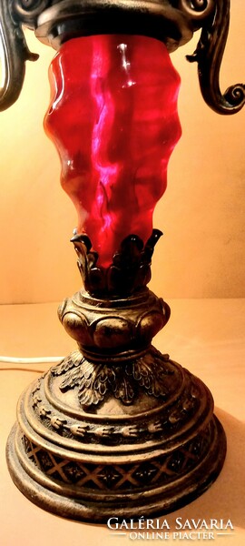 Piros üveg asztali lámpa ALKUDHATÓ szecessziós