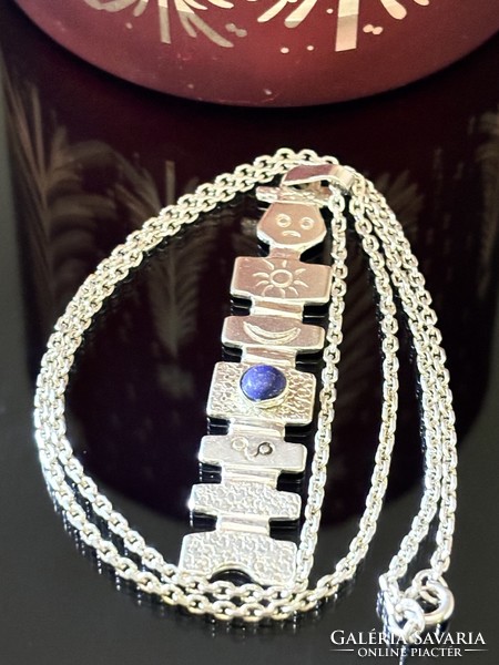 Egyedi ezüst nyaklánc és Medál, lápisz lazuli kővel