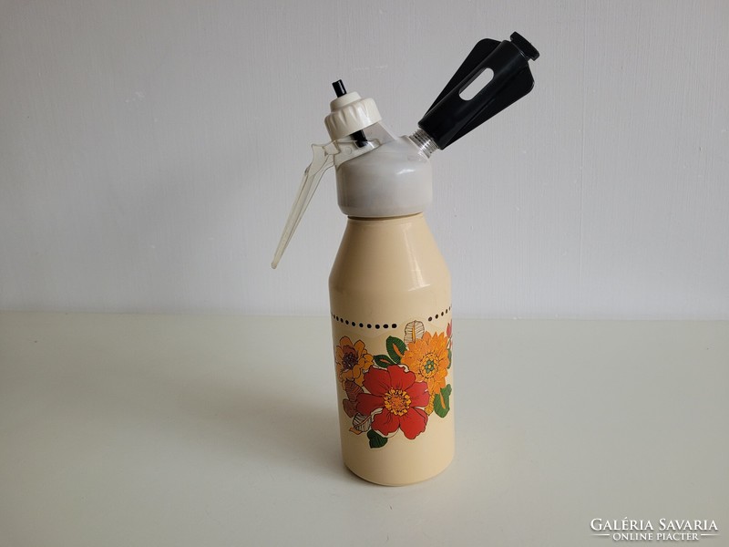 Old retro large flower pattern foam siphon siphon mid century