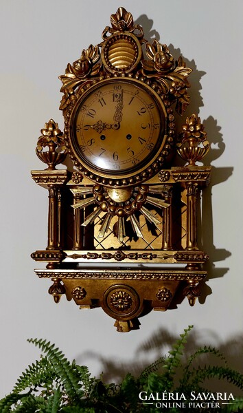 Antique French Carved Wood Richly Carved Gilt Wind Up 1/2 Strike Wall Clock (100)