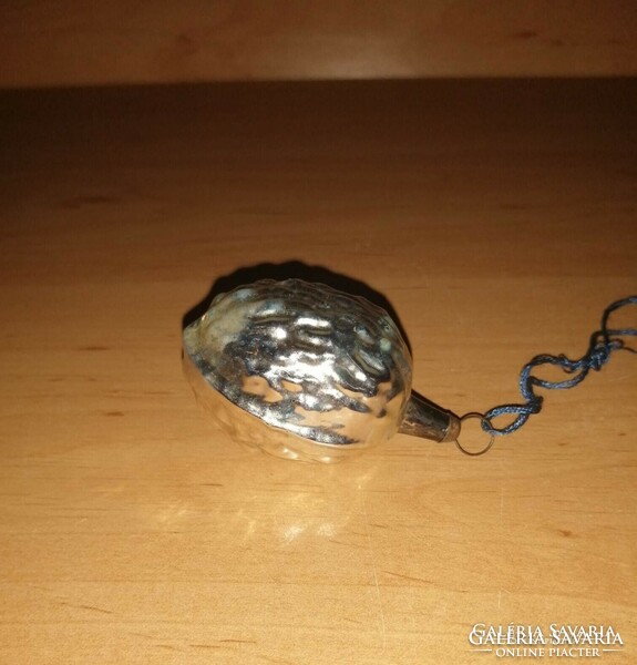 Antik üveg karácsonyfadísz ezüst dió 4 cm