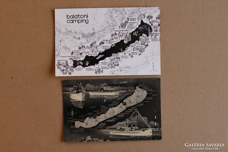 Képzőművészeti Vállalat retró Balaton térkép képeslap