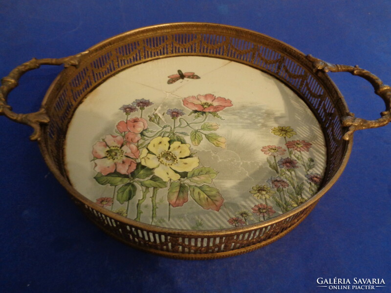 Antique faience tray with handles