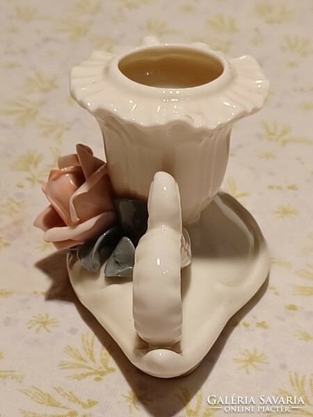 Ens German porcelain rose candle holder