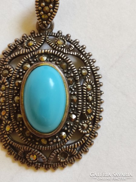 Antique marcasite stone pendant with turquoise