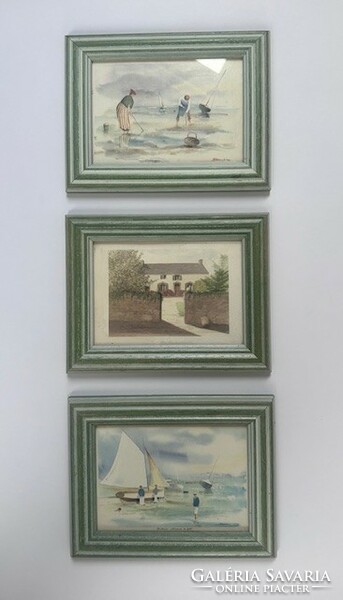 Set of 3 small French, vintage, Brittany pictures