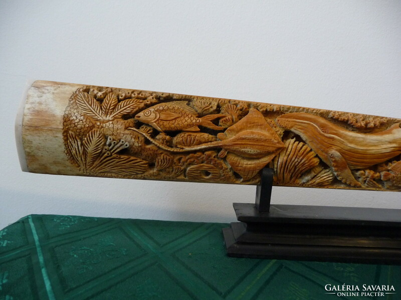 83 cm beautifully detailed carved swordfish horn with sea creatures