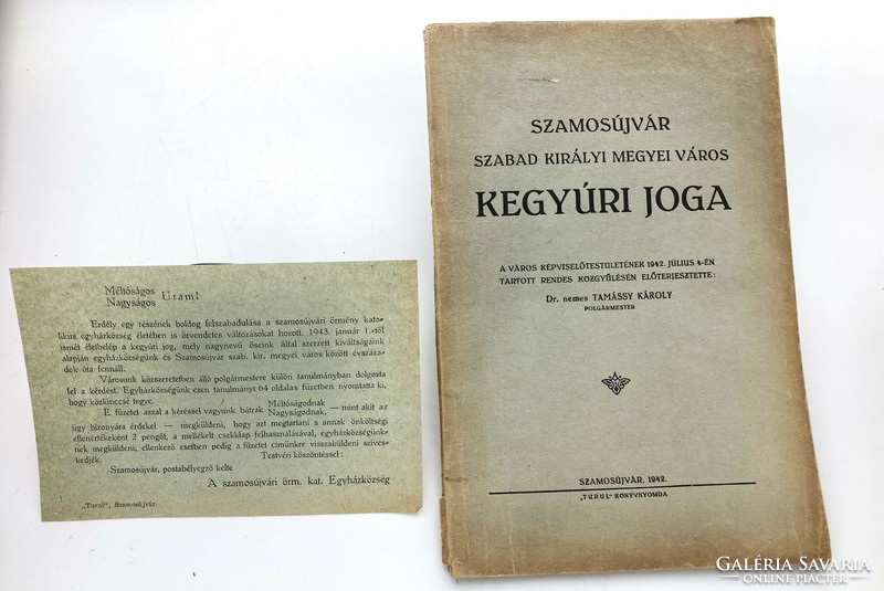 Károly Tamássy: right of benefactor of the free royal county town of Szamosújvár. Turul printing house, 1942 - rare!