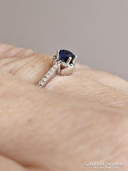 Zafír-gyémánt fehérarany 14k gyűrű