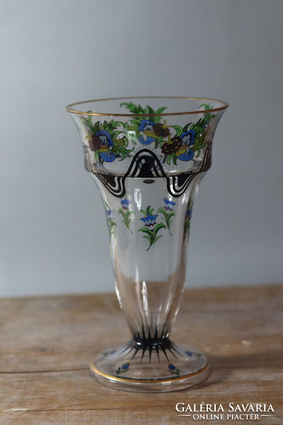 Steinschönau üveg váza K. u. K. Fachschule Steinschönau  1915 Vase