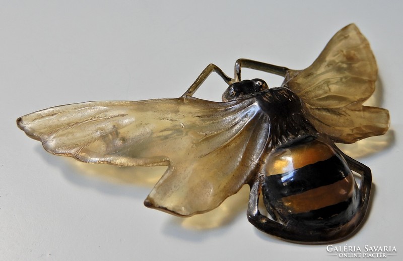 Antique French Art Nouveau hand carved bee brooch