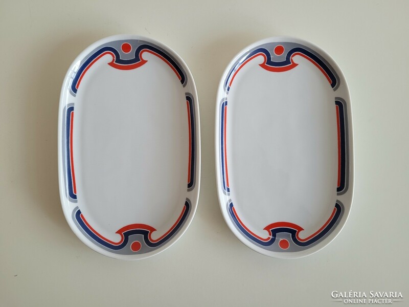 Retro 2 pcs of lowland porcelain blue red canteen pattern oval plate plate tray