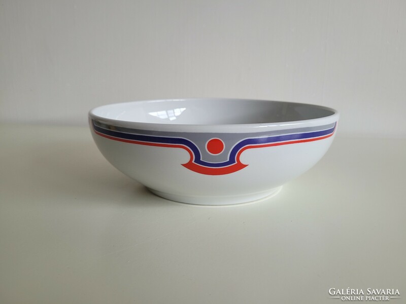 Retro Alföldi porcelán 25 cm nagy köretes kínáló tál kék piros menza mintás