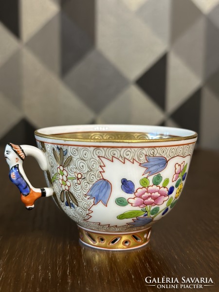 Herend coffee cup with cubash pattern, mandarin tongs