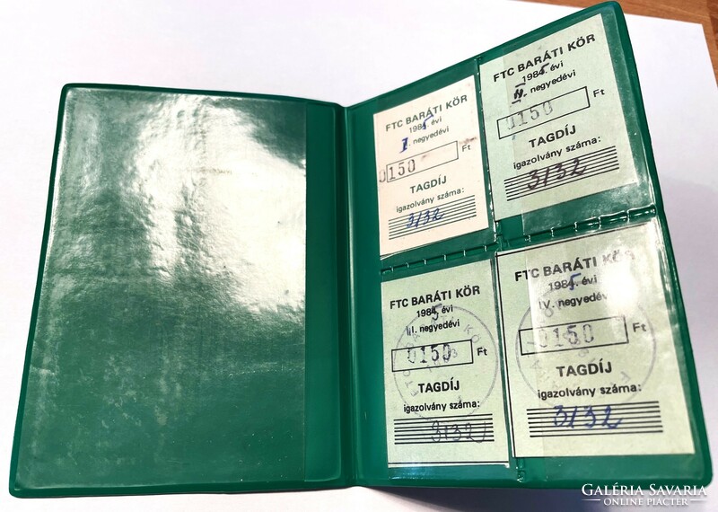 Membership fee card case with Fradi emblem, 1985. + Original membership fee slips, retro, Fradi souvenir