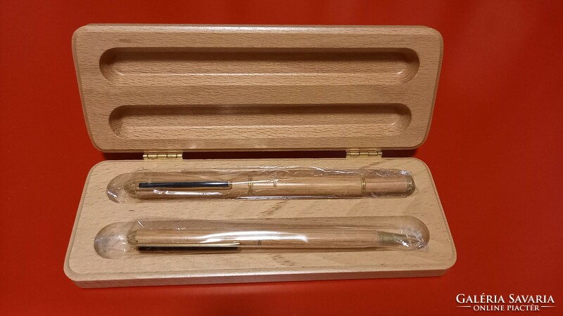 Fountain pen and Rotring pencil in wooden case, new